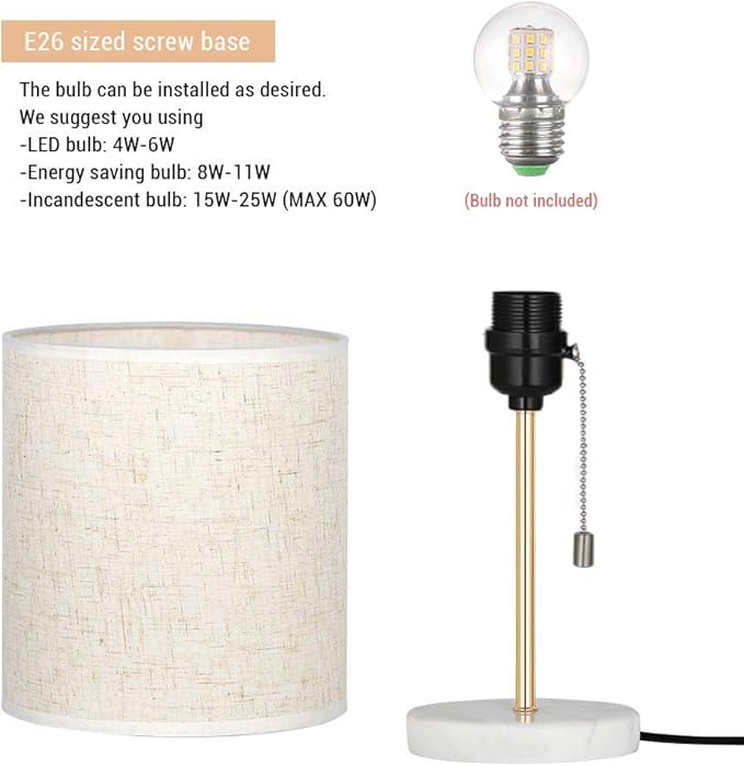HAITRAL Bedside Table Lamp - Small Nightstand Lamp with Marble Base, Lamp for Bedroom, Office, Girls Room - Gold - Bloomnest