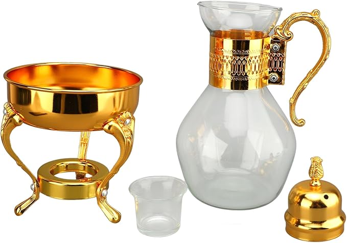 Fockety Vintage Turkish Coffee Pot Set, Decorative Glass Teapot, Heatable Glass Tea Kettle with Lid and Cup, Multi-Purpose Beverage Kettle, Unique Design, Gold - Bloomnest