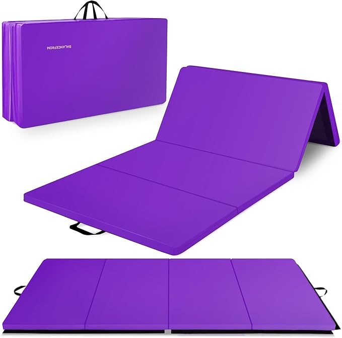 BalanceFrom 10x4 Feet 4-Panel Folding Gymnastics Mat – 2-Inch Thick Pad with Vinyl Surface and Carrying Handles for Tumbling, Yoga, Pilates, Home Workouts, and Martial Arts - Bloomnest