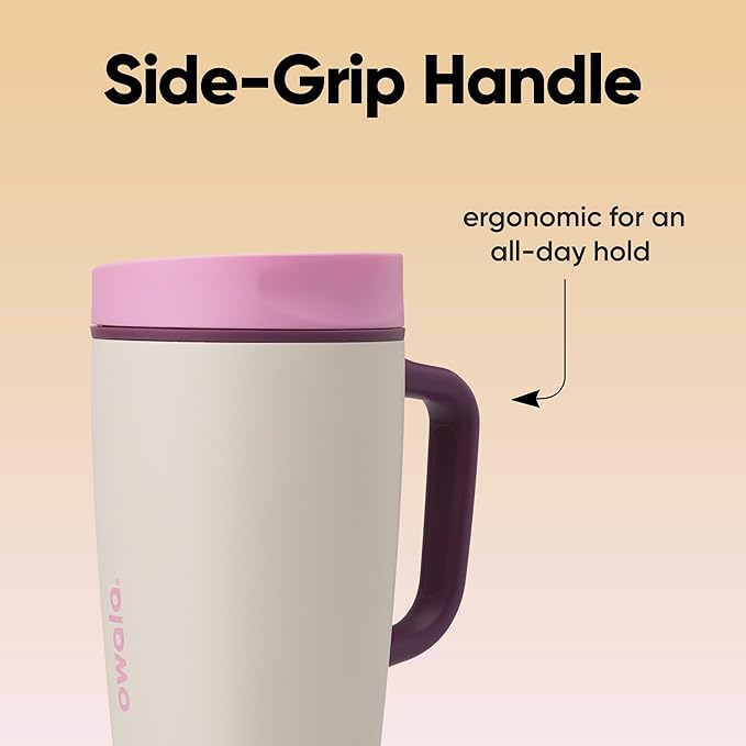 Owala SmoothSip Slider Stainless Steel Insulated Travel Mug with handle, 100% Leak Proof, For Hot and Cold Drinks, Travel Friendly with Sliding Lock Lid, 12oz, BPA Free, Leak Proof, Pucker Up - Bloomnest