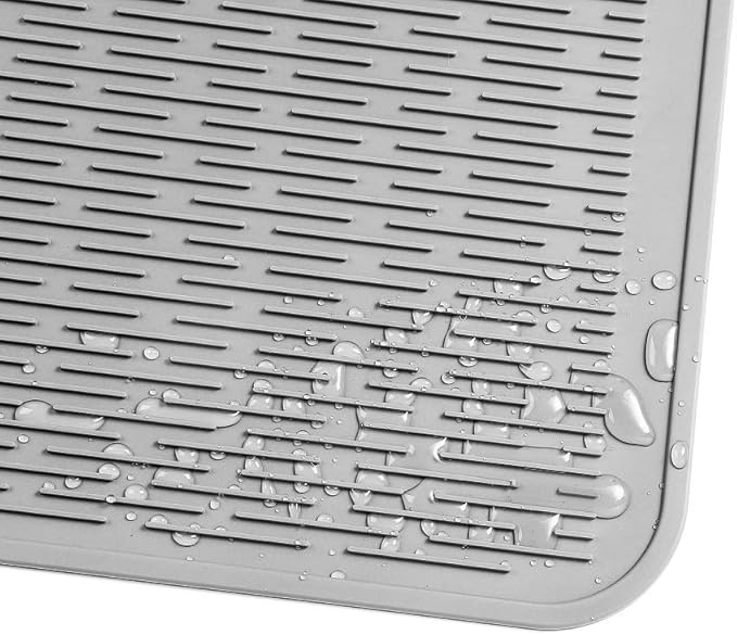 Silicone Dish Drying Mat for Multiple Usage,Easy clean,Eco-friendly,Heat-resistant Silicone Mat for Kitchen Counter or Sink,Refrigerator or Drawer Liner Grey XL 18 inches x 16 inches - Bloomnest