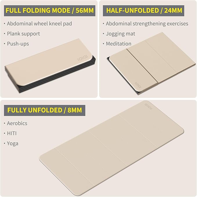 8mm Extra Thick & Large Foldable Yoga & Fitness Mat(74" x 31.5" x 0.32"), Double-Sided Non Slip & Lightweight Pilates Mat, Thick Wide Exercise Mats for Woman Man Kids, Portable Workout Mats for Travel, Studio or Home Use - Bloomnest