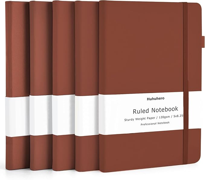 Huhuhero Notebooks Journal, Ruled Notebook, Premium Thick Paper Lined Journal, Black Hardcover Notebook for Office Home School Business Writing Note Taking Journaling, 5"×8.25" (5, Brown) - Bloomnest