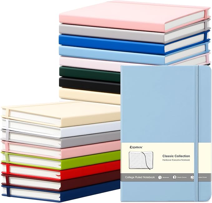 COMIX 24 Pack Lined Journal Notebooks for Work, 240 Pages, Medium 5.5" x 8.3", A5 Hardcover Journaling Notebooks for Business School Office, Notebooks Journals for Women & Men - Bloomnest
