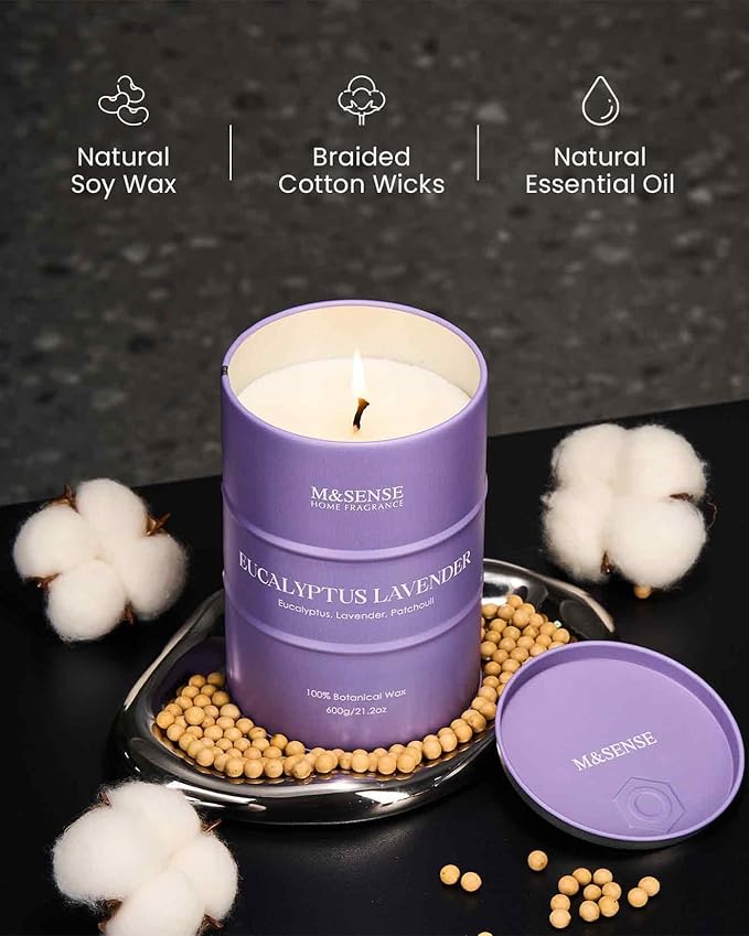 M&SENSE Eucalyptus Lavender Scented Candles Large, Natural Soy Candles 21.2oz 120 Hour Slow Burning,Aromatherapy Candle for Stress Relief Meditation Relaxing - Bloomnest