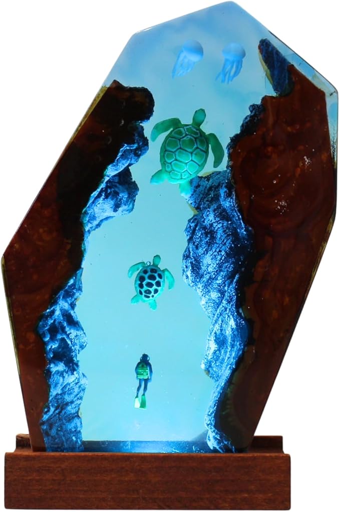 Handmade 3D Ocean Resin Lamp – LED Color Changing Night Light, Artistic Sea Turtle & Coral Scene, Unique Coastal Home Decor Gift for Ocean & Nature Lovers - Bloomnest