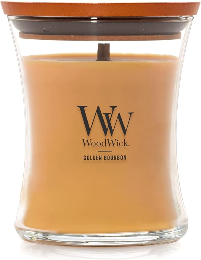 WoodWick Golden Bourbon Holiday Candle Gifts for Women and Men, 9.7 oz Medium Hourglass Candle with Crackling Wick - Bloomnest