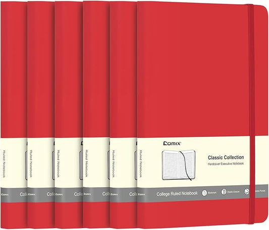 Comix 6 Pack Lined Journal Notebooks for Work, 240 Pages, 5.5"x8.3", Red, Hardcover, A5 Medium College Ruled, Journaling Notebooks for Notes-taking, Fits for Office School Home - Bloomnest