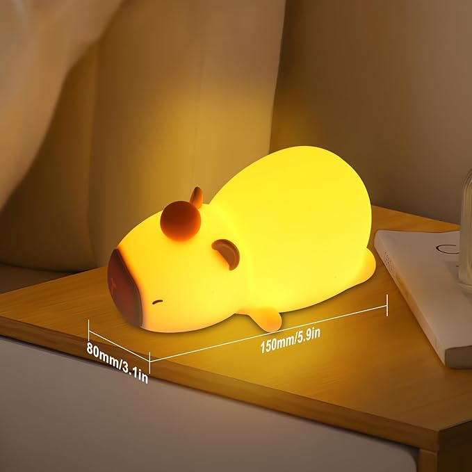 Night Light for Kids, 7 Color Changing BPA-Free Silicone Lamp with Touch Control, Eye Protection, Rechargeable Battery, Soft & Safe Nursery Lamp for Boys & Girls (Sleeping Capybara) - Bloomnest