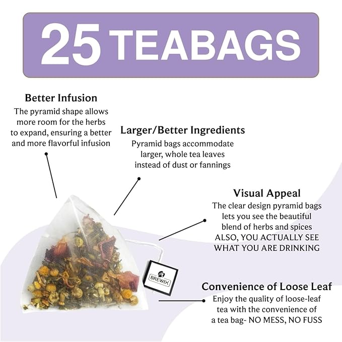 BREWIX, Valerian Comfort Tea for Sleep and Relaxation (25 Pyramid Bags) Caffeine-Free and Calming for Bedtime | Valerian Root, Chamomile & Lavender | Perfect Wellness Sleep - Bloomnest