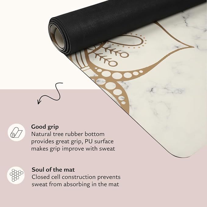 Shakti Warrior Shanti PU Yoga mat - Artist Designed, Premium eco friendly mats, Non Slip, Non Toxic, Great for Regular & Hot Yoga, Pilates and Work out (72 inch x 28 inch x 5mm Thick)k out (72 inch x 28 inch x 5mm Thick)