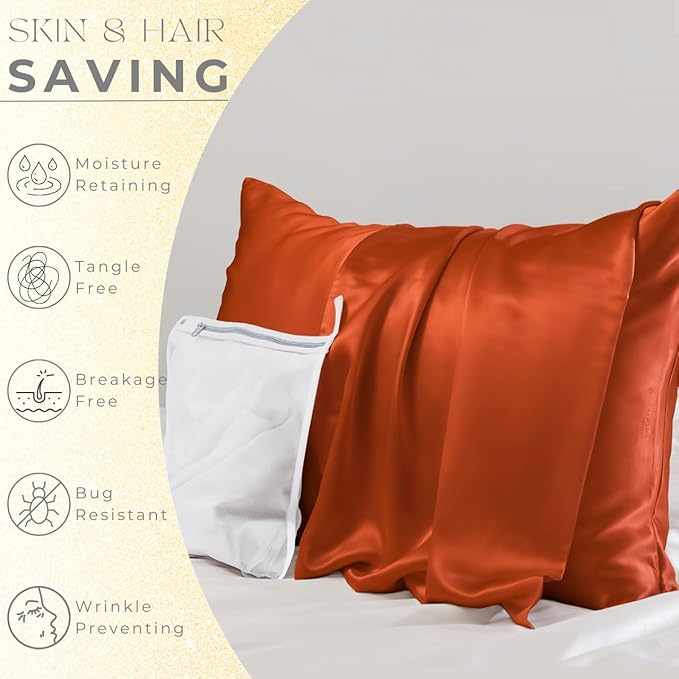 PROMEED 23 Momme Silk Pillowcase 2 Pack with Zipper, 3rd Gen Grade 6A+ 100% Mulberry Silk Pillow Case Set of 2, Cooling Pillow Cases for Hot Sleepers (King 20"x36", Dusk) - Bloomnest