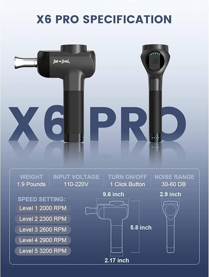 BOB AND BRAD X6 Pro Massage Gun Deep Tissue Percussion with Metal Head Therapy, Professional Muscle Massage Gun for Athletes, Electric Massager Gun for Pain Relief - Bloomnest