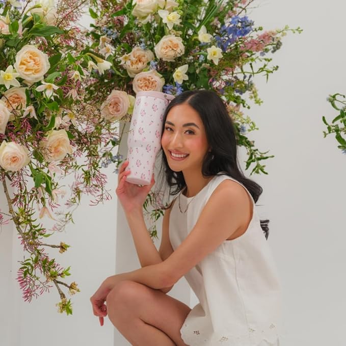 HydroJug Sport - Stainless Steel Tumbler with Straw, Vacuum Insulated, 40oz Leakproof Water Bottle, Ergonomic Design, Reusable, Dishwasher Safe, Rubber Base, Durable for Gym or Outdoors, Wildrose