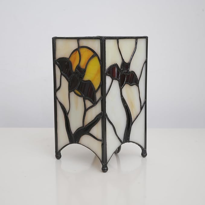 Tiffany Lamp Halloween Red Bat in Moon Small Bedside Lamp Antique Style Stained Glass Desk Light for Home Decor Boys Girls Christmas Halloween Gifts - Bloomnest