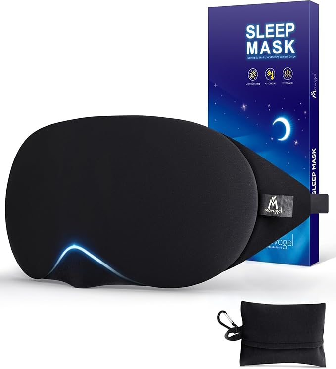 Mavogel Cotton Sleep Eye Mask - Updated Design Light Blocking with Adjustable Nose Bridge, Soft and Comfortable Night Eye Mask for Men Women, Eye Blinder for Shift Work, Includes Travel Pouch, Black - Bloomnest