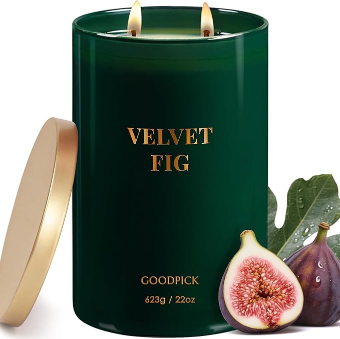 Goodpick Velvet Fig Scented Candle, Soy Wax 22oz 120H Long Burning, Juicy Fig & Creamy Hazelnut, Home Aromatherapy Candles - Bloomnest
