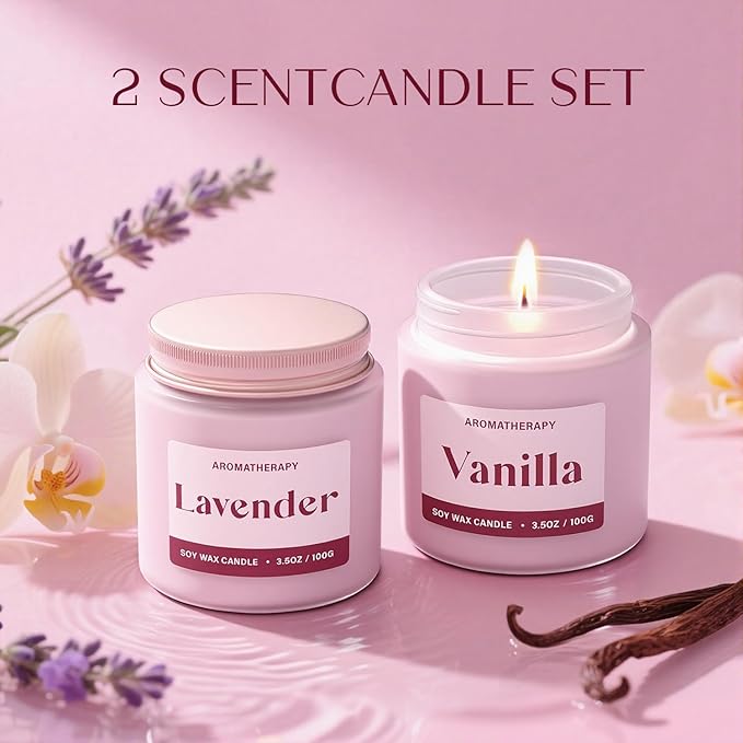 Scented Candles for Women, Soy Candles for Home Scented, Candle Gift Set with Lavender & Vanilla Scents, 2 Pack Aromatherapy Candle for Relaxing, Stress Relief & Home Decor - Bloomnest