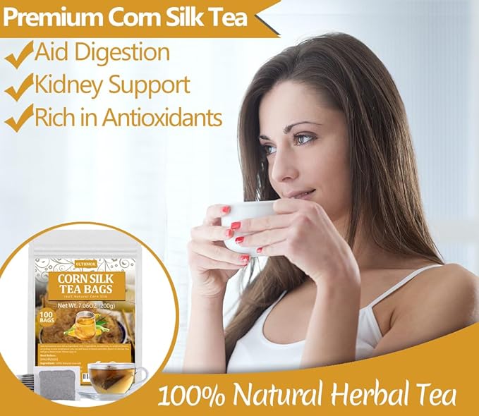 100 Premium Corn silk Tea Bags, Made with 100% Natural Corn Slik, Aromatic & Sweet, Support Kidney & Aid Digestion, No Additives & Caffeine Free. - Bloomnest