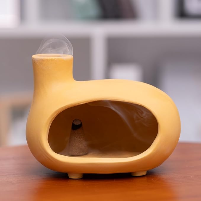 Yellow Palo Santo Holder with Chimney–Mini Fireplace Incense Burner for Sage Burning, Wood Sticks, Cones&Tealights-Handcrafted Ceramic Smudge Bowl,Aromatic Incense Burner-Yoga Meditation Gift - Bloomnest