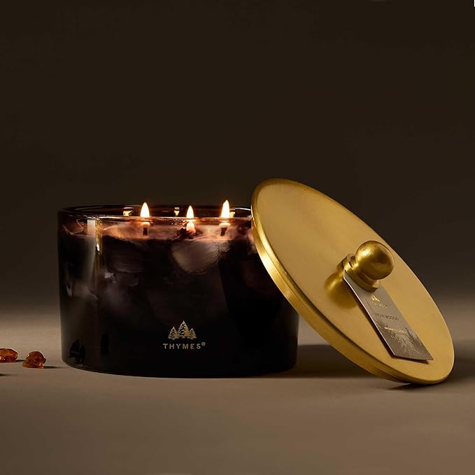 Thymes Noir Woods Scented Candles for Home Decor – Notes of Fresh Evergreen, Smoky Wood & Golden Amber – Luxury Home Fragrance Gifts for Women & Men – Burns Up to 38 Hrs (Large 3 Wick Candle, 18 oz) - Bloomnest
