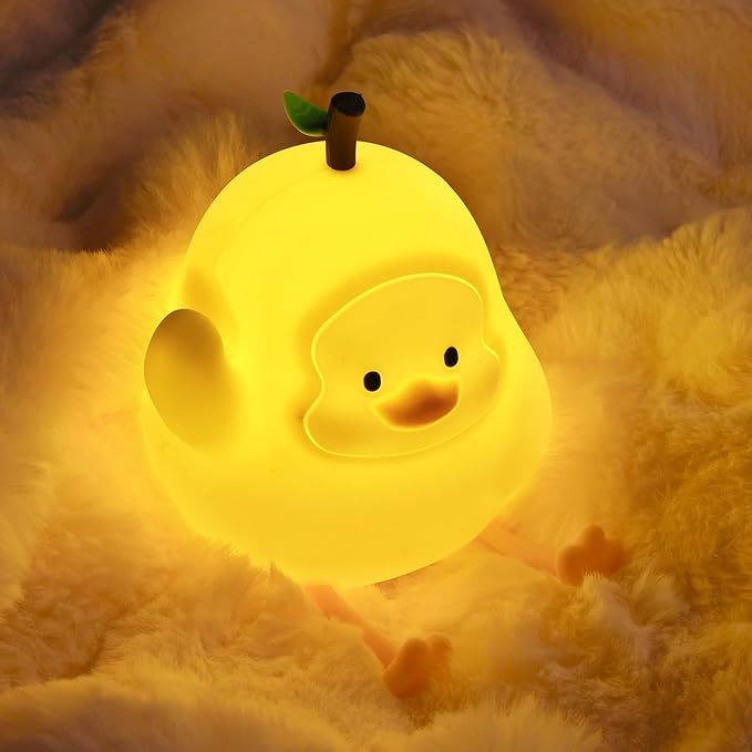 Night Light for Kids, Rechargeable Dimmable Silicone LED Nightlight with 7 Colors, Baby Nursery Night Lamp, Touch Squishy Lamp, Cute Gifts for Girls, Boys, Toddler Room Decor, Yellow Duck - Bloomnest