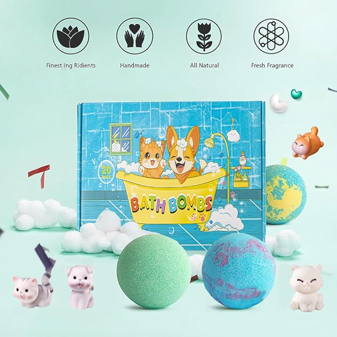 Kids Bath Bombs with Surprise Inside, 20 PackGift Set, Natural Organic Bubble Bath Kids Foam Bath - Bloomnest
