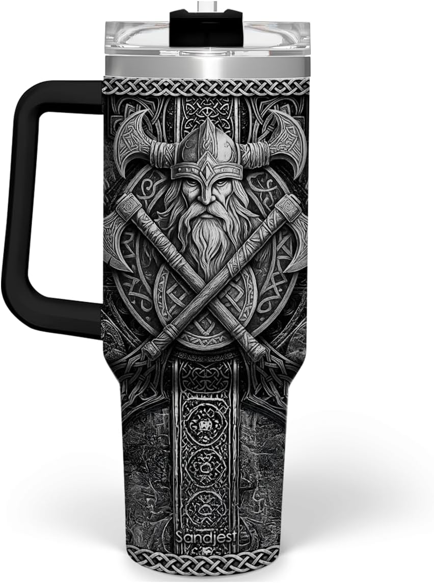 Viking Tumbler Gifts for Men, 40oz Stainless Steel Insulated Coffee Tumbler With Lid & Straw, Travel Cup Gift for Husband Dad, Christmas Birthday