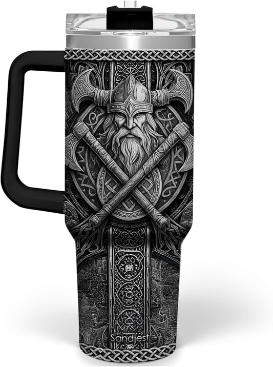 Viking Tumbler Gifts for Men, 40oz Stainless Steel Insulated Coffee Tumbler With Lid & Straw, Travel Cup Gift for Husband Dad, Christmas Birthday