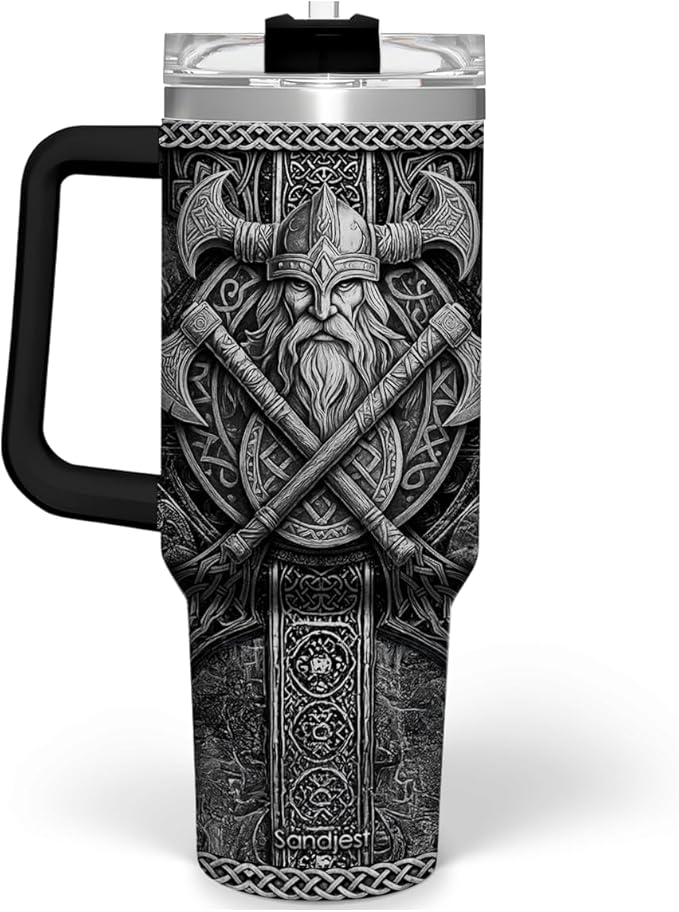 Viking Tumbler Gifts for Men, 40oz Stainless Steel Insulated Coffee Tumbler With Lid & Straw, Travel Cup Gift for Husband Dad, Christmas Birthday - Bloomnest