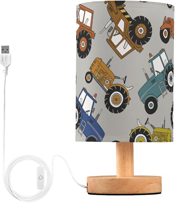 Yuiboo Desk Lamp Bedroom Table Lamps with Shade Colorful Tractors Light Grey Lamps for Girls Farmhouse Bedroom lamparas de - Bloomnest