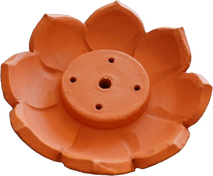 Handmade Terracota Incense Holder for Regular, Tibetan, Joss or Japanese Sticks, Cones, Bakhoor, Charcoal | Unglazed Clay Lotus Incense Burner Ash Catcher | Incense Stand | DIY Painting