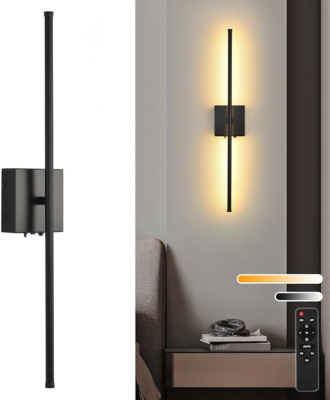 Battery Operated Wall Sconces with Remote Control, 11000mAh LED Wireless Rechargeable Black Wall Lights, 350°Rotate Dimmable Wall Lamp, 3 Color Temperatures, for Bedroom, Living Room, Hallway, 1 PCS - Bloomnest