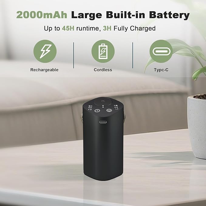 Waterless Essential Oil Diffuser with Handle, Scent Diffuser for Car Home Office Bathroom with Timer, Small Rechargeable Aromatherapy Diffuser, Portable Cordless Aroma Car Diffuser, Black - Bloomnest