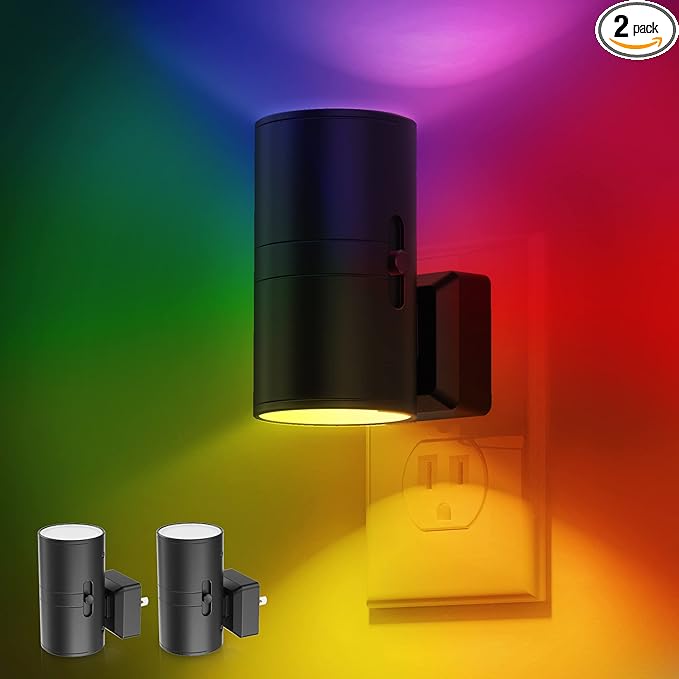L LOHAS LED Night Light, Night Lights Plug into Wall, Color Changing Nightlight RGB with Light Sensor, Home Decor for Kids Gifts, Halloween, Christmas, Holiday, Hallway Bedroom Kids Room, 2 Pack - Bloomnest