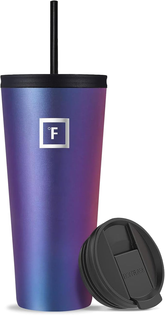 IRON °FLASK Classic Tumbler - Vacuum Insulated Stainless Steel Water Bottle, Double Walled, Drinking Cup, Insulated Travel Mug (Aurora, 32 oz Solid Lid)