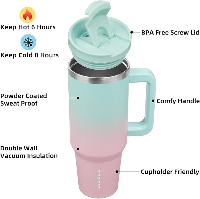 BJPKPK Tumbler With Handle And Straw 40oz Insulated Tumbler Cups With Lid Stainless Steel Travel Coffee Mug,Bubble Gum