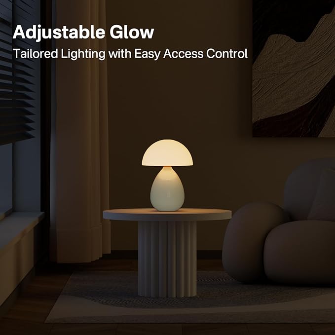Mushroom Lamp Table Lamp for Bedroom,Desk Lamp Bedside Small Lamps for Living Room Night Stands,Table Lamps Cute Modern Mid Century Lamps,Unique Ice Crackle Ceramic Living Room Decor(Cream) - Bloomnest