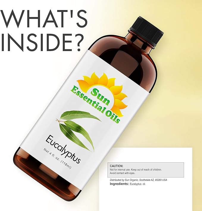 Sun Essentials Oils - 4 oz Eucalyptus Essential Oil with Dropper for Diffuser, Skin, Aromatherapy Massage, Humidifier, Scent for Candle, Lotion & Soap Making at Home, Fragrance for Room - Bloomnest