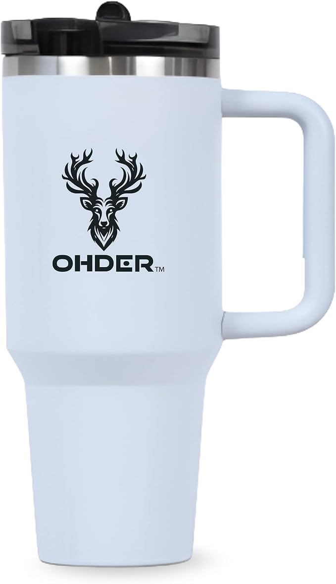 40 oz Tumbler with Handle and Straw | Vacuum Insulated Double Wall Stainless Steel Travel Mug | Leakproof, Hot and Cold | Cup Holder Friendly Base (Grey) - Bloomnest