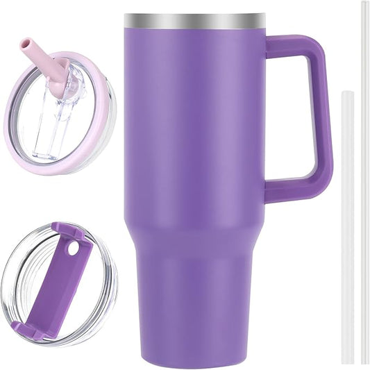 40 oz Tumbler with Handle and Flip Straw Lid, Vacuum Insulated Leak Proof Double Walled Stainless Steel Travel Mug Tumblers, Maintains Cold Ice and Heat for Hours(Dark Purple) - Bloomnest
