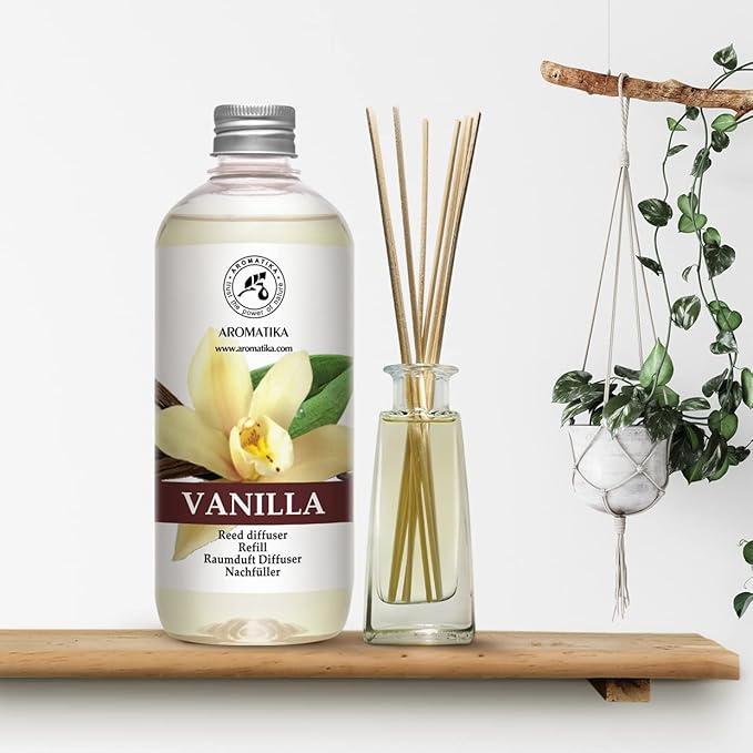Vanilla Diffuser Refill w/Natural Essential Vanilla Oil 17 Fl Oz - Intensive - Fresh & Long Lasting Fragrance - Reed Diffuser Oil - Best for Aromatherapy - SPA - Home - Office - Fitness Club - Bloomnest