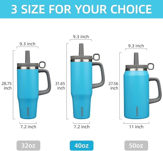 BJPKPK Insualted Tumblers with Handle and Straw 40oz Stianless Steel Travel Coffee Mug Thermal Cups with Lid,Reef Blue - Bloomnest