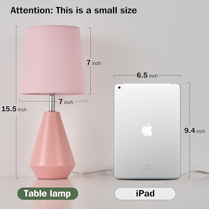 Small Bedside Table Lamp for Bedroom-Reading Desk Lamp Set of 2,with 3 Color Temperatures,15.5" Nightstand Ceramic Lamp with Fabric Shade for Kids Room,Living Room,Dorm,Home Office(Pink) - Bloomnest
