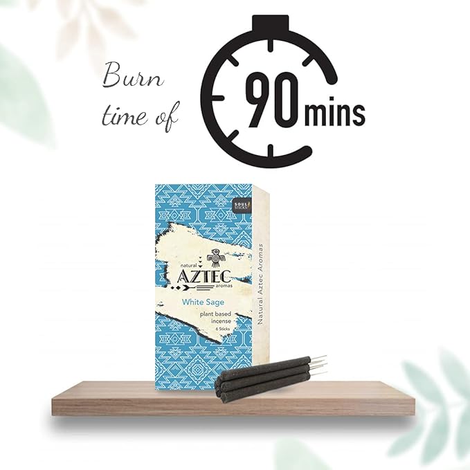 Soul Sticks Aztec Cinnamon Resin Incense Sticks, 90 Hrs Burn Time – 100% Natural, Hand-Rolled & Slow-Burning 6 Pcs| Artisan Blend for Yoga, Meditation, Relaxation, Aromatherapy (WhiteSage)