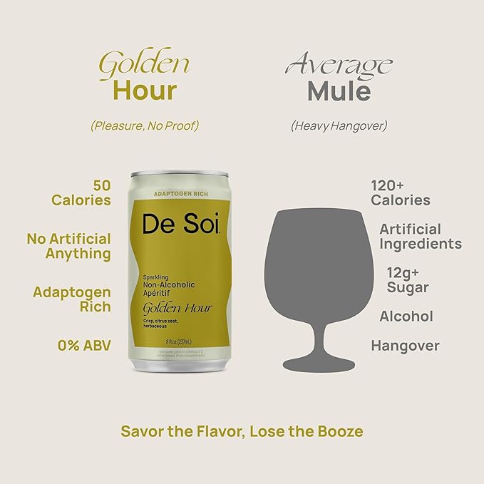 De Soi Golden Hour Mocktails NA Drinks 8 fl oz (12-pack) - Adaptogen Drink, Sparkling Drink with Calming Botanicals, Mocktail Drinks, Gluten Free, No Artificial Flavors - Bloomnest