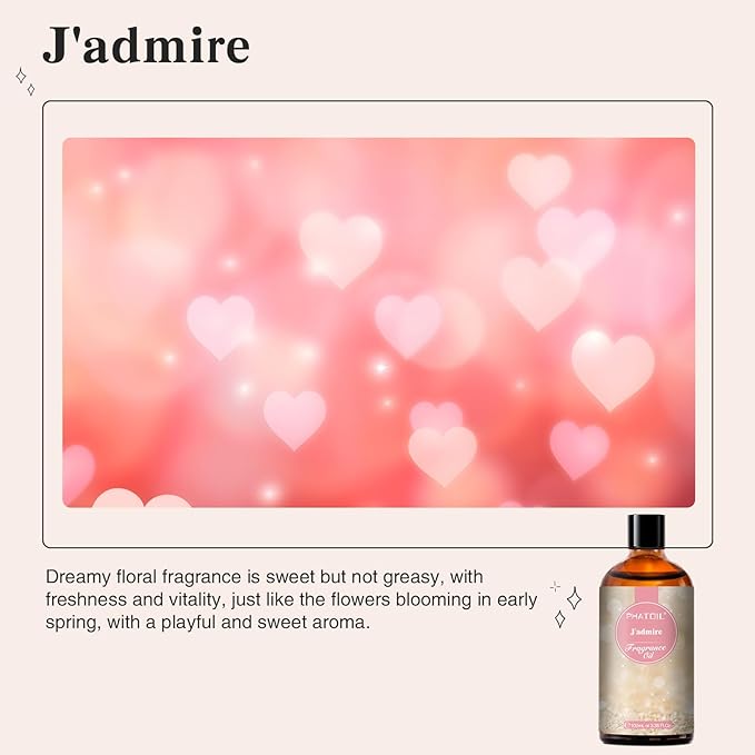 PHATOIL J'admire Fragrance Oils for Aromatherapy, 3.38FL.OZ Diffuser Oils for Home, Perfect for Aromatherapy, Humidifiers, Yoga, DIY Candle and Soap Making - 100ml - Bloomnest