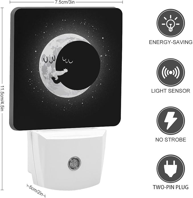 Cute Lunar Eclipse Night Light, Plug into Wall Decor Nightlights for Bedroom, Bathroom, Hallway, Kitchen, with Dusk to Dawn Light Auto Sensors LED Night Lights for Boys Girls Women Men Room Gifts - Bloomnest
