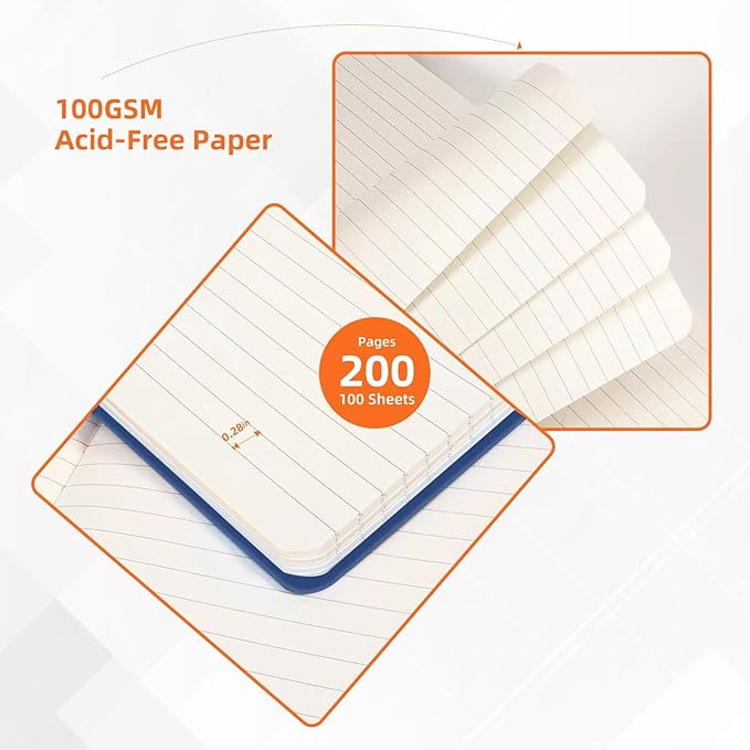 BOSSAND College Ruled Notebooks, 6 Pack A5 Lined Journal Notebooks, 200 Pages 100 GSM Thick Paper, Hardcover, 8.25 inches x 5.75 inches, Navy Blue - Bloomnest