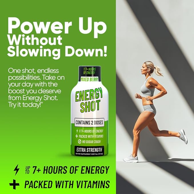 B12 Mixed Berry Extra Strength Energy Shot 24 pk – 260mg Natural Caffeine B12 B6 – Energy & Vitality Support – 2 Servings Sugar Free Zero Calorie Green Tea B-Vitamins Electrolytes Vegan – 1.93 fl oz - Bloomnest